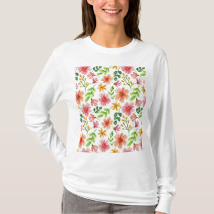 Watercolor Pink Flowers Pattern T-Shirt