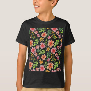 Watercolor Pink Flowers Pattern T-Shirt