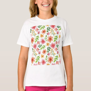 Watercolor Pink Flowers Pattern T-Shirt