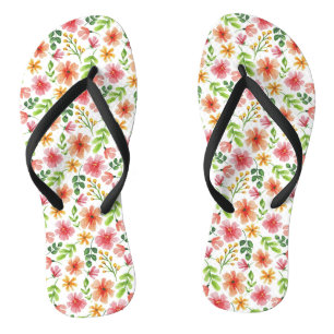 Watercolor Pink Flowers Pattern Thongs