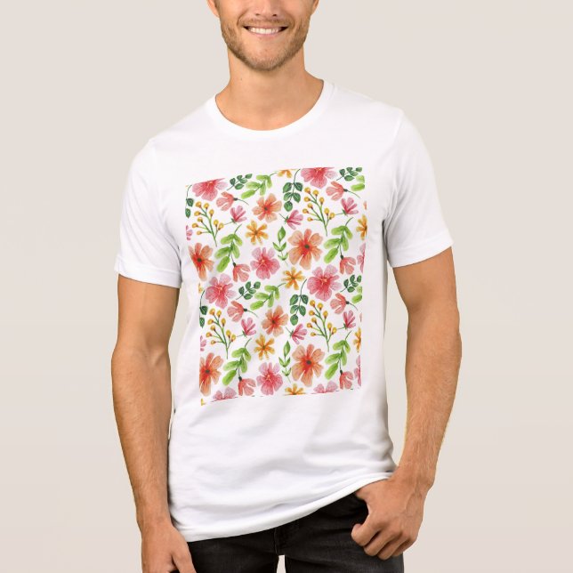 Watercolor Pink Flowers Pattern Tri-Blend Shirt (Front)