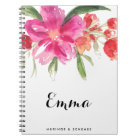 Watercolor Pink Flowers Posy Personalised Notebook