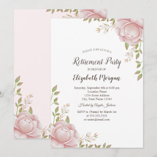 Watercolor Pink Flowers Retirement Invitation