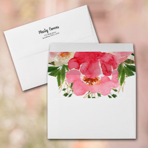 Watercolor Pink Flowers Return Address Envelope