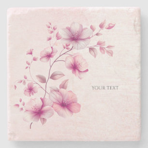 Watercolor Pink Flowers Stone Coaster