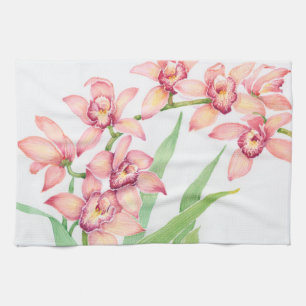 Watercolor Pink Flowers Tea Towel