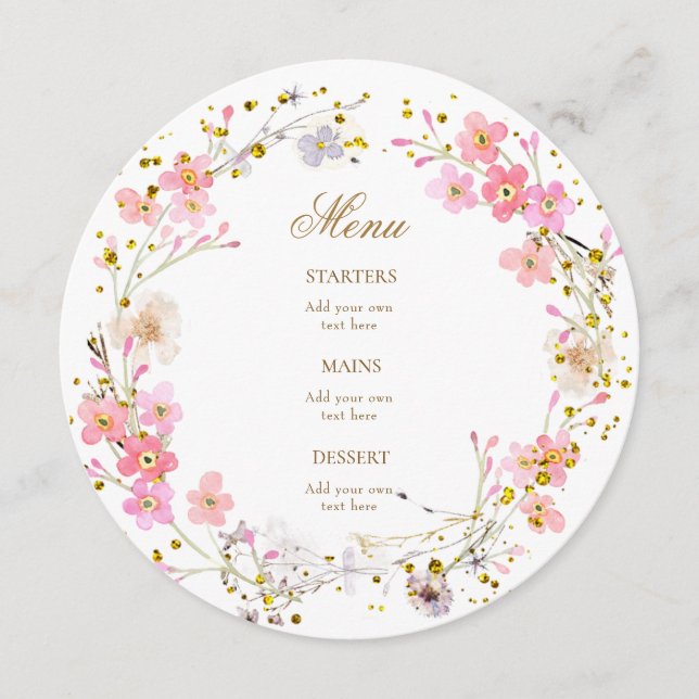 watercolor pink flowers wreath menu (Front)