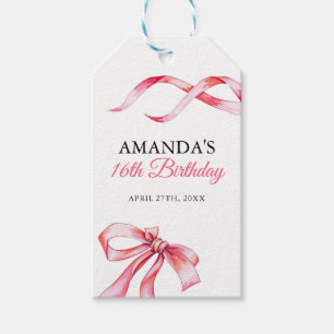 Watercolor Pink Flowing Ribbon Sweet 16 Birthday Gift Tags