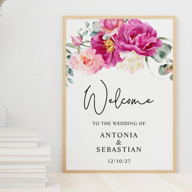 Watercolor Pink Fuchsia floral Welcome Wedding Poster (Creator Uploaded)