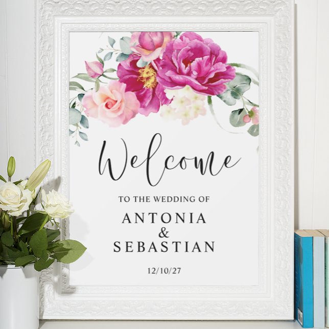 Watercolor Pink Fuchsia floral Welcome Wedding Poster (Creator Uploaded)