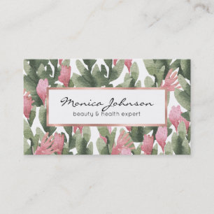 Watercolor pink gable green abstract cactus floral business card