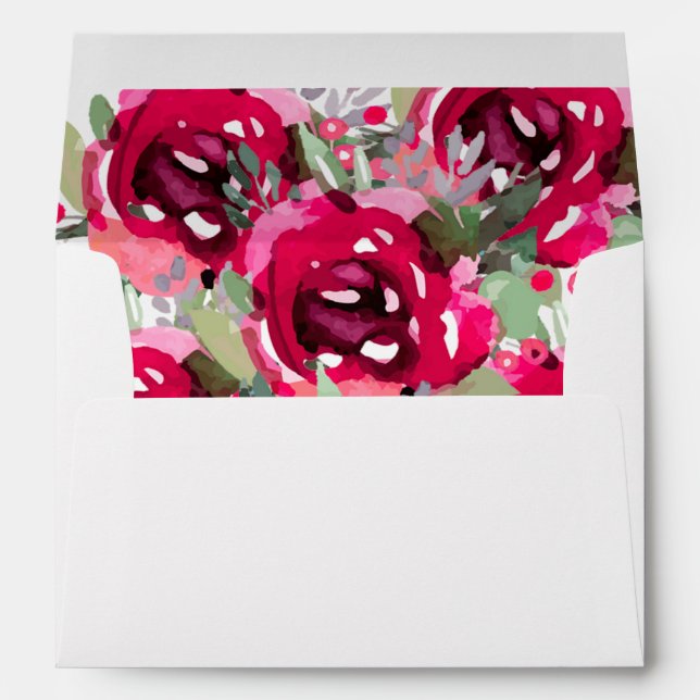 Watercolor Pink Garden Flowers Envelope (Back (Bottom))