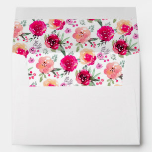 Watercolor Pink Garden Flowers Envelope