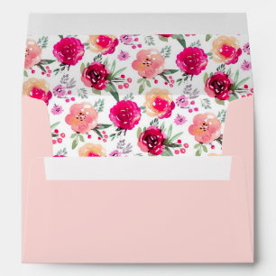 Watercolor Pink Garden Flowers Personalised 5 x 7 Envelope