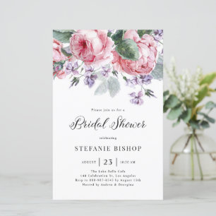 Watercolor Pink Garden Roses Bridal Shower Invite