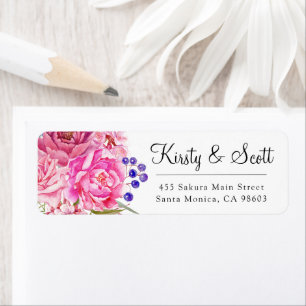 Watercolor Pink Garden Roses Wedding Address Return Address Label