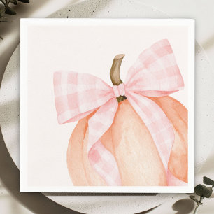 Watercolor Pink Gingham Bow Pumpkin Baby Shower Napkin