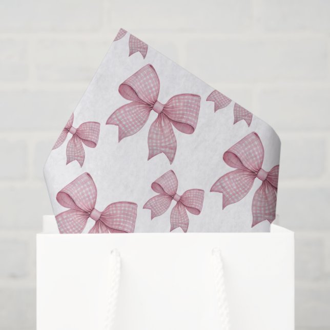 Watercolor Pink Gingham Bow Tissue Paper (Gift Bag)