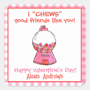 Watercolor Pink Gingham Gumballs Valentine's Square Sticker
