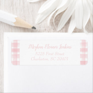 Watercolor Pink Gingham Return Address Label