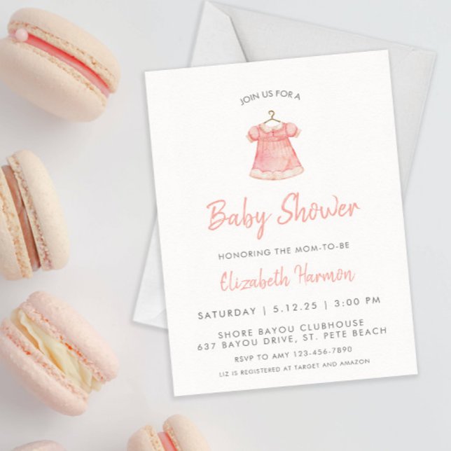 Watercolor Pink Girl Dress Baby Shower Invitation (Creator Uploaded)