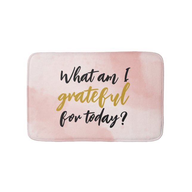 Watercolor Pink Girly Script Grateful Affirmation  Bath Mat (Front)