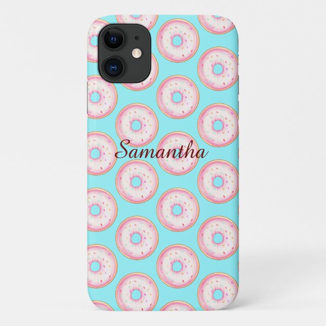 Watercolor Pink Glazed Sprinkle Doughnuts Case-Mate iPhone Case (Back)
