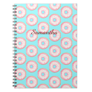 Watercolor Pink Glazed Sprinkle Doughnuts Notebook