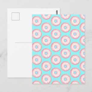 Watercolor Pink Glazed Sprinkle Doughnuts Postcard