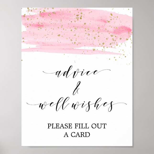 Watercolor Pink & Gold Advice and Well Wishes Sign (Front)