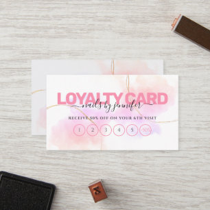 Watercolor Pink Gold Chic Nails Beauty Salon Loyalty Card