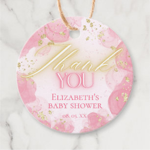 Watercolor Pink & Gold Glitter Elegant Thank You Favour Tags