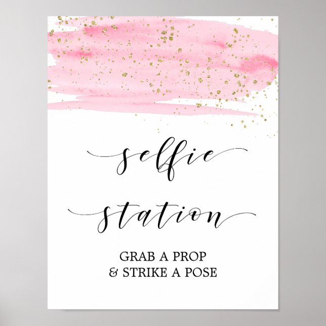 Watercolor Pink & Gold Selfie Station Sign (Front)
