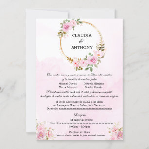 Watercolor Pink Gold Wedding Invitation