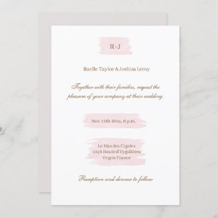 Watercolor Pink Gold White Grey Elegant Wedding Invitation