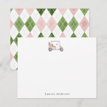 Watercolor Pink golf cart Golfer 