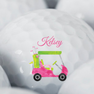 Watercolor Pink Golf Cart Personalised Golf Balls