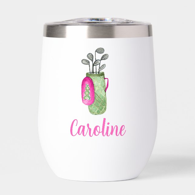Watercolor Pink Golf Clubs and Bag Personalised (Front)