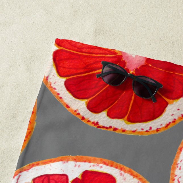 Watercolor pink grapefruit slice art beach style beach towel (In Situ)