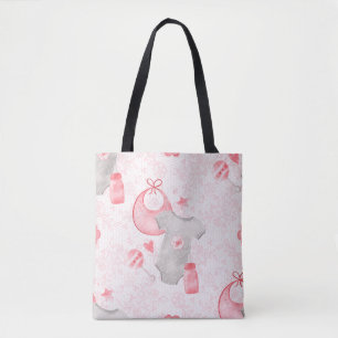 WATERCOLOR PINK & GRAY BABY GIRL CLOTHES BIBS TOTE BAG