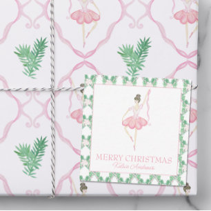 Watercolor Pink & Green Christmas Ballerinas Photo Card