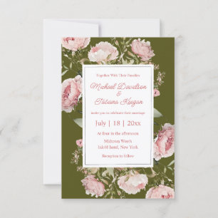 watercolor pink green floral bloom wedding invitation