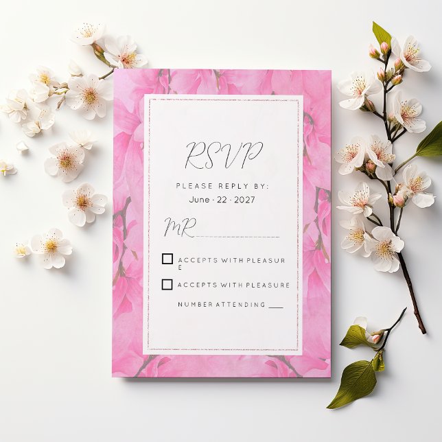 Watercolor pink green orchid flowers RSVP Invitation (Watercolor pink green orchid flowers RSVP )