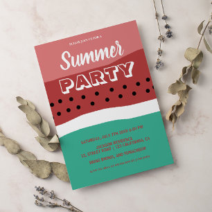 Watercolor Pink Green Watermelon Summer Party Invitation