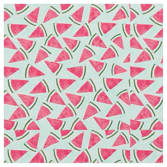 Watercolor Pink Green Watermelon Triangles Fabric (Close Up)