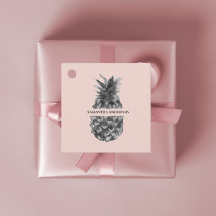 Watercolor Pink & Grey Pineapple Your Name Favour Tags