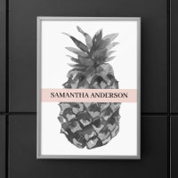 Watercolor Pink & Grey Pineapple | Your Name