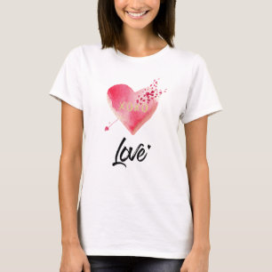 *~* Watercolor Pink Heart & Arrow Women White T-Shirt