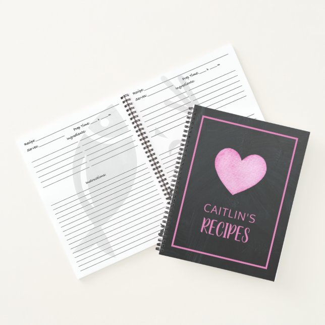 Watercolor Pink Heart Personalised Recipe Notebook (Inside)