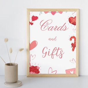 Watercolor pink Heart Valentine card & gifts sign
